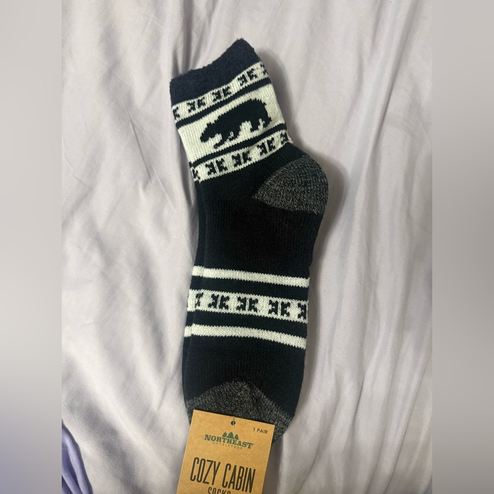 Black and Gray Bear Pattern Socks